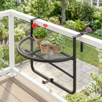 Outsunny Adjustable Balcony Hanging Rail Table Metal Mounting Mini Wall Desk Storage Rack Outdoor Flower Stand, Black(m-8)