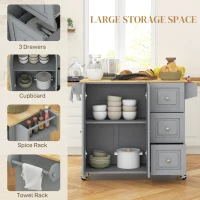 HOMCOM Kitchen Island on Wheels, Kitchen Cart with Drop Leaf, Drawers, Grey(m-4)