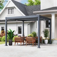 Outsunny 10' x 10' Louvered Pergola with Adjustable Metal Roof and Aluminum Frame, Outdoor Hardtop Gazebo with Drainage System(m-8)