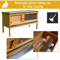 PawHut Wooden Rabbit Hutch Bunny Cage with Openable Waterproof Roof, No Leak Tray Sturdy Fir Wood Build for Indoor/Outdoor(m-12)