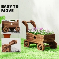Outsunny Wagon Flower Planter Cart with Wheels, Garden Wagon with Handle for Outdoor Patio Yard, Carbonized(m-6)