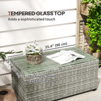Outsunny Wicker Outdoor Coffee Table, PE Wicker Rectangular Patio Table with Tempered Glass Top for Garden, Balcony, Light Grey(m-5)