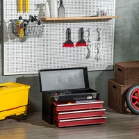 DURHAND 20" Portable Metal Tool Box with Metal Latch Closure, 3 Drawer Lockable Tool Chest with Ball-bearing Slider for Garage, Household and Warehouse, Red(m-1)