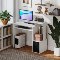 HOMCOM Computer Desk with Sliding Keyboard Tray Storage Drawer Shelf Home Office Workstation White(m-8)