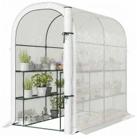 Outsunny Walk-in Mini Greenhouse with Shelves, Portable Outdoor Greenhouse with Roll-up Door, 48.4" x 73.6" x 74.4", White(m-2)