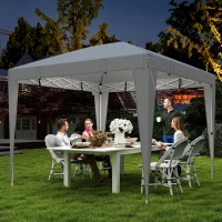 Outsunny 10 x 10 ft Pop Up Canopy Tent with Central Light, UPF 50+ Instant Portable Canopy Shelter with Remote, Light Grey(m-8)