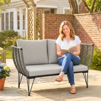 Outsunny Outdoor Couch Patio Sofa with Cushions, 2 Seater Patio Furniture Loveseat with Galvanized Steel Frame, Light Grey(m-8)