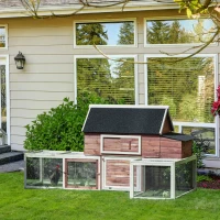 PawHut Wooden Chicken Coop, Outdoor Chicken Cage Poultry Hen House with Nesting Box, Double Runs, Asphalt Roof, Ramp(m-3)