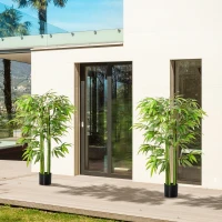 HOMCOM Set of 2 4.5FT Artificial Bamboo Tree Faux Decorative Plant in Nursery Pot for Indoor Outdoor Décor(m-1)