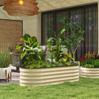 Outsunny 5' x 2' x 1.5' Large Outdoor Planter Box, Galvanized Raised Garden Bed with Metal Plant Stake, Cream White(m-1)