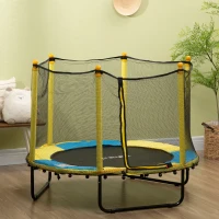 Qaba 4.6FT Trampoline for Kids with Enclosure Net for Ages 3-6, Indoor Outdoor Use, Yellow(m-8)