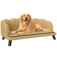 PawHut Pearl Design Pet Sofa for Medium and Large Sized Dogs, Pet Bed with Cushion and Solid Wood Legs, Coffee(m-15)