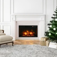 HOMCOM 27" Electric Fireplace Insert, Retro Recessed Fireplace Heater with Realistic Log Flame, Remote Control, Adjustable Brightness, 1400W, Black(m-8)