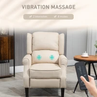 HOMCOM Massage Recliner Chair for Living Room, Push Back Recliner Sofa, Suede Wingback Reclining Chair with Extendable Footrest, Wood Legs, Remote Control, Side Pockets, Beige(m-4)