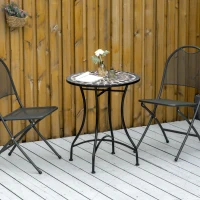 Outsunny Mosaic Patio Table, Round Coffee Table with Metal Frame, Garden Furniture for Outdoor, Poolside, Black(m-7)