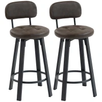 HOMCOM Bar Stools Set of 2, Upholstered Breakfast Bar Chairs with Footrest and Backrest for Kitchen Counter, Brown(m-9)
