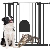 PawHut 30"-41" Extra Wide Pet Gate Barrier with Small Door, 35"H Dog Gate with Safety Gate Barrier, Stair Pressure Fit, Black(m-9)