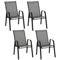 Outsunny Set of 4 Outdoor Dining Chairs, Heavy Duty Stackable Patio Dining Set with Armrests for Balcony Garden, Dark Grey(m-9)