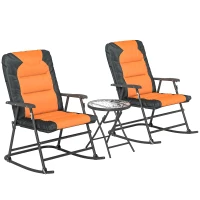 Outsunny 3-Piece Outdoor Foldable Rocking Chair Set, Orange(m-2)