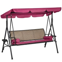 Outsunny Outdoor 3-Seat Porch Swing with Canopy, Rattan Seat, Removable Cushion, Pillows and Steel Frame(m-9)