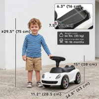Qaba Toddler Push Car with Horn, Lights, Start-Up Sound, Ride on Car with Steering Wheel, Foot Rest, for 18-36 Months, White(m-3)