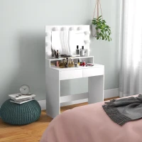 HOMCOM Vanity Table, Makeup Dressing Table with LED Lighting Mirror, Drawers, for Bedroom, White(m-8)