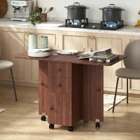 HOMCOM Drop Leaf Dining Table, Mobile Folding Table on Wheels with Drawers and Cabinet for Dining Room, Kitchen, Brown(m-1)