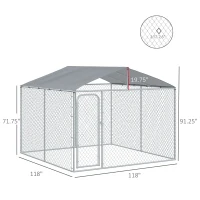 PawHut Outdoor Dog Kennel Galvanized Steel Fence with Cover Secure Lock Mesh Sidewalls for Backyard 9.8' x 9.8' x 7.7'(m-11)