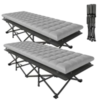 Outsunny Set of 2 Camping Cot with Soft Pad, 32" Extra Wide Folding Cots with Non-Slip Feet and Carry Bag, Grey(m-9)