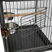 PawHut 18" Heavy Duty Wrought Iron Travel Bird Cage Carrier With Handle Perch And Accessories - Black(m-7)