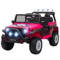 Qaba 12V 2-Seater Ride on Truck Car with Dual Motors, Remote, Soft Start, 4-Wheel Suspension, Lights, Music, USB, Horn, Pink(m-2)