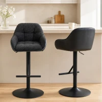 HOMCOM Bar Stools Set of 2, Swivel Counter Height Barstools with Back, Footrest, Armrests, Adjustable Height, Black(m-1)