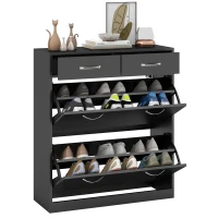 HOMCOM Narrow Shoe Storage with 2 Flip Drawers and Adjustable Shelves Shoe Cabinet Organizer for 12 Pairs of Shoes, Black(m-9)