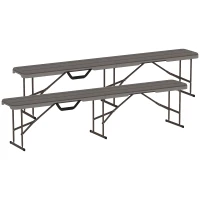 Outsunny 6 ft Plastic Bench Seat, 2 PC Portable Foldable Folding Bench with Carrying Handle for Picnic Camping, Distressed Brown(m-9)