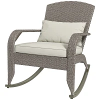 Outsunny Adirondack Chair, Outdoor Wicker Rocking Chair with High Back, Seat Cushion and Pillow for Porch, Balcony, Cream White(m-2)