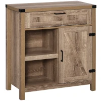 HOMCOM Rustic Barn Door Storage Cabinet Modern Farmhouse Buffet Sideboard for Kitchen and Dining Room, Light Oak(m-13)