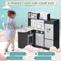Qaba Kids Kitchen Play Cooking Toy Set for Children with Drinking Fountain, Microwave, Accessories, Dark Brown(m-4)