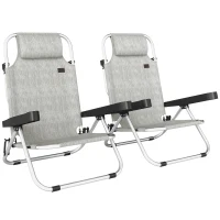 Outsunny Folding Beach Chair Set of 2, Reclining Backpack Beach Camping Chairs with 4-Position Adjustable Backrest(m-9)