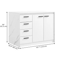 HOMCOM Kitchen Island with Storage Cabinet, 4 Drawers and Adjustable Shelf for Dining Room, Faux Marble Effect and White(m-3)