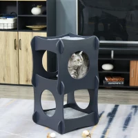 Pawhut Multi-level Wooden Cat House Kitten Bed Furniture with Removable Soft Cushion for Rest, Dark Grey(m-7)