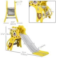 Qaba 3 in 1 Slide for Toddlers, Kids Slide Playset with Basketball Hoop, Climber, for 18-36 Months, Yellow(m-3)