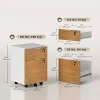 HOMCOM 2 Drawer Small Filing Cabinet Lockable Office Storage Cabinet with Hanging Bars for A4 Letter White Nature Wood(m-3)