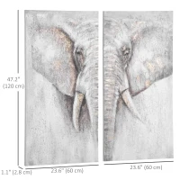 HOMCOM 2 Panel Elephant Art Hand-Painted Canvas Animal Wall Art Painting with Heavy Texture, for Living Room Bedroom Decor Grey, 47.25" x 47.25"(m-3)