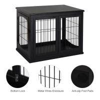 PawHut Dog Crate Furniture, 32" Small Dog Cage End Table with 2 Doors, Lockable Door, Puppy Kennel Indoor, Black(m-10)