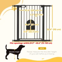 PawHut 30"-41" Extra Wide Pet Gate Barrier with Small Door, 35"H Dog Gate with Safety Gate Barrier, Stair Pressure Fit, Black(m-3)