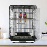 PawHut 28"H Steel Bird Cage with Open Play Top, Perch, Feeding Bowl for Parrot Lovebirds Parakeets Cockatiels - Black(m-10)