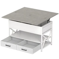 HOMCOM Modern Coffee Table, Lift Top Center Table with Fabric Drawers and Hidden Storage for Living Room, Cement Grey(m-2)