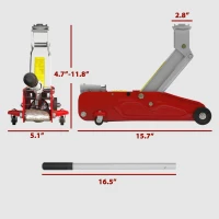 HOMCOM 2 Ton Low Profile Hydraulic Floor Jack, Heavy Duty Steel Racing Car Jack, 4.7"-11.8" Lift Range, Red(m-3)