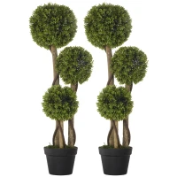 HOMCOM Set of 2 3FT Artificial Tree Bamboo Tree Fake Plants in Pot for Home Office Living Room Decor, Green(m-9)