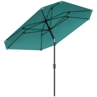Outsunny 7.6FT Aluminum Patio Umbrella Parasol 8 Ribs Outdoor Market Umbrella with Crank, Push Button Tilt for Deck, Backyard and Lawn, Sky Blue(m-9)